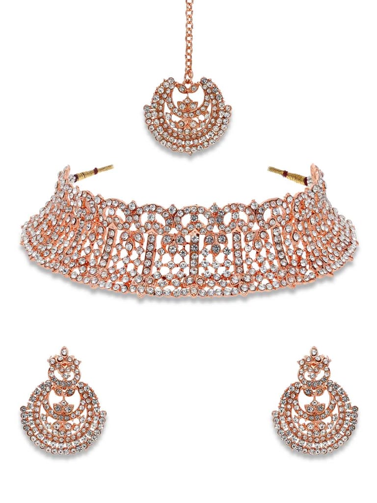 Stone Choker Necklace Set in Rose Gold finish - NIT7168