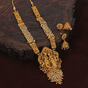 Temple Long Necklace Set in Gold finish - AMN177