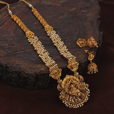Temple Long Necklace Set in Gold finish - AMN180