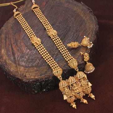 Temple Long Necklace Set in Rajwadi finish - AMN189