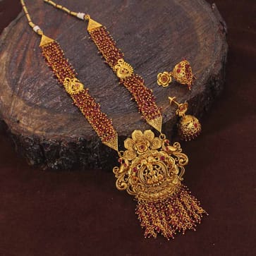 Temple Long Necklace Set in Gold finish - AMN192
