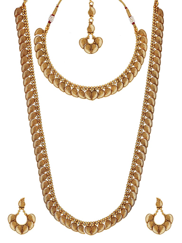 Antique Short Necklace with Long Haram Combo Set - AMN201