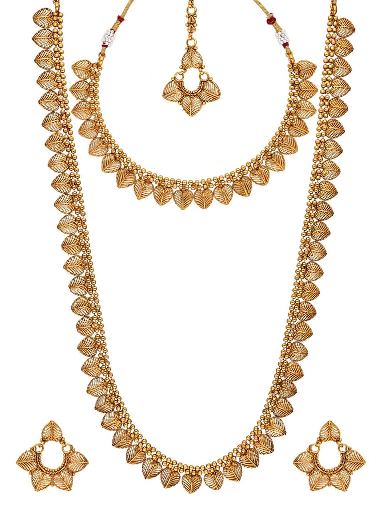 Antique Short Necklace with Long Haram Combo Set - AMN202