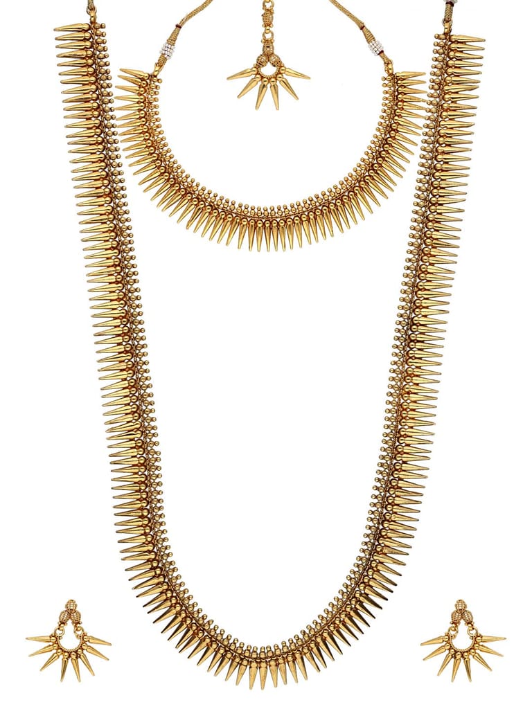 Antique Short Necklace with Long Haram Combo Set - AMN203