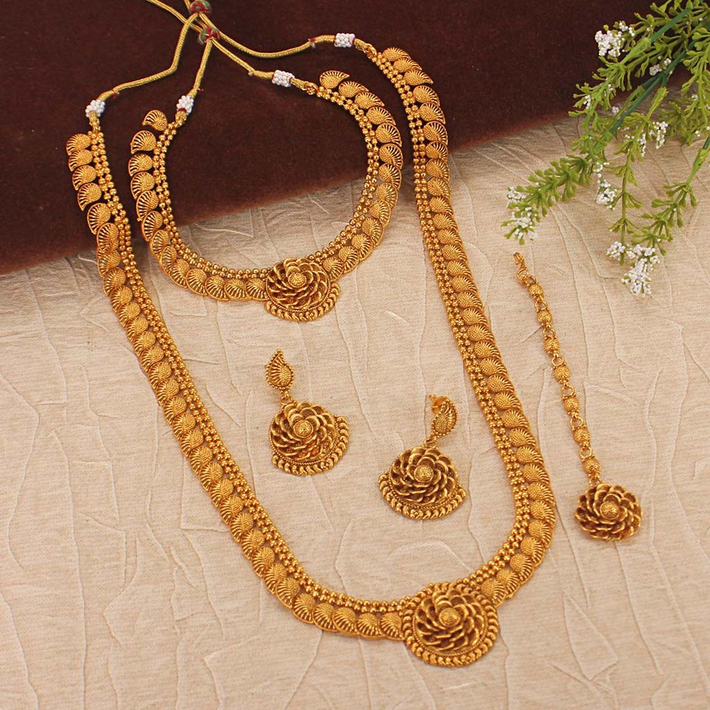 Antique Short Necklace with Long Haram Combo Set - AMN205