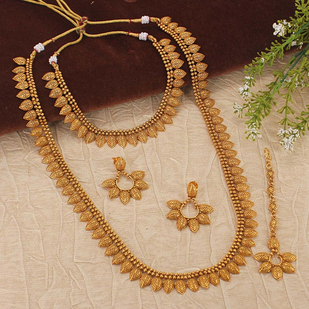 Antique Short Necklace with Long Haram Combo Set - AMN207