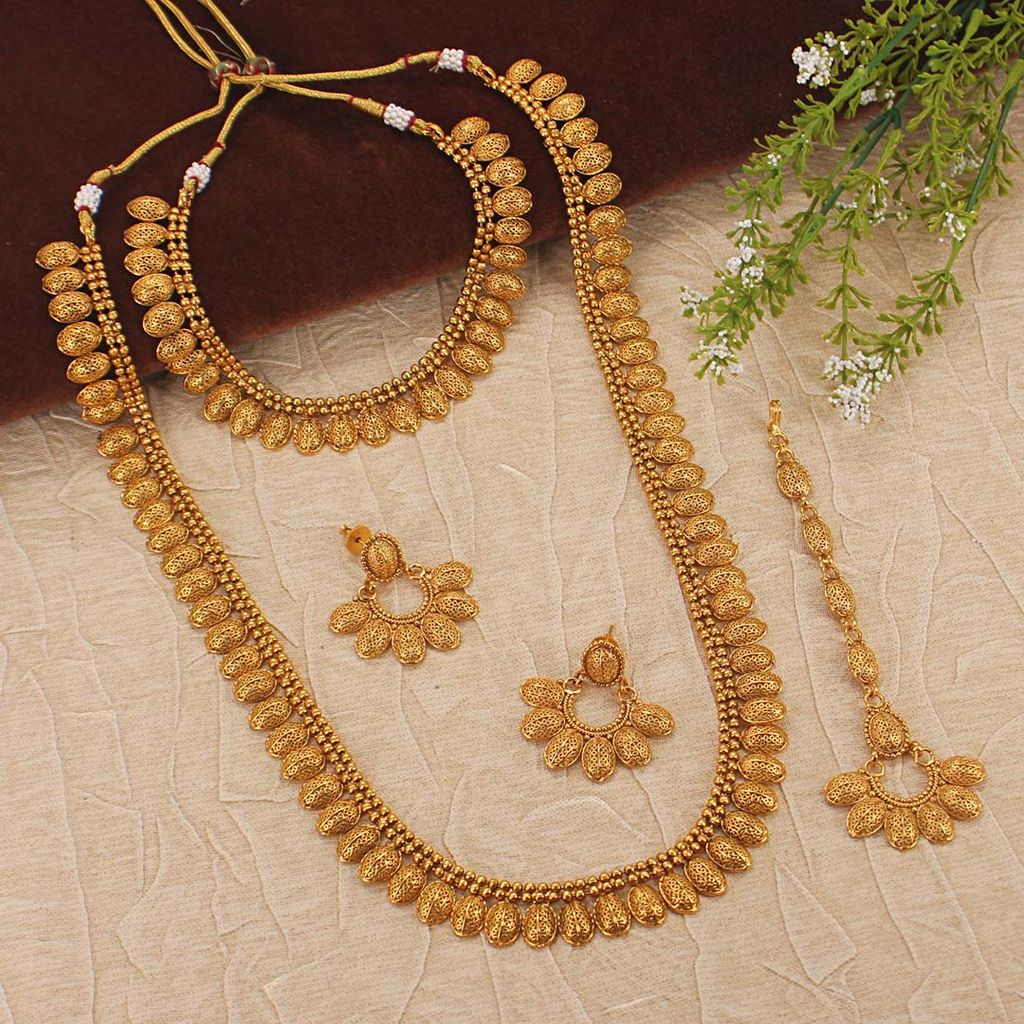 Antique Short Necklace with Long Haram Combo Set - AMN206