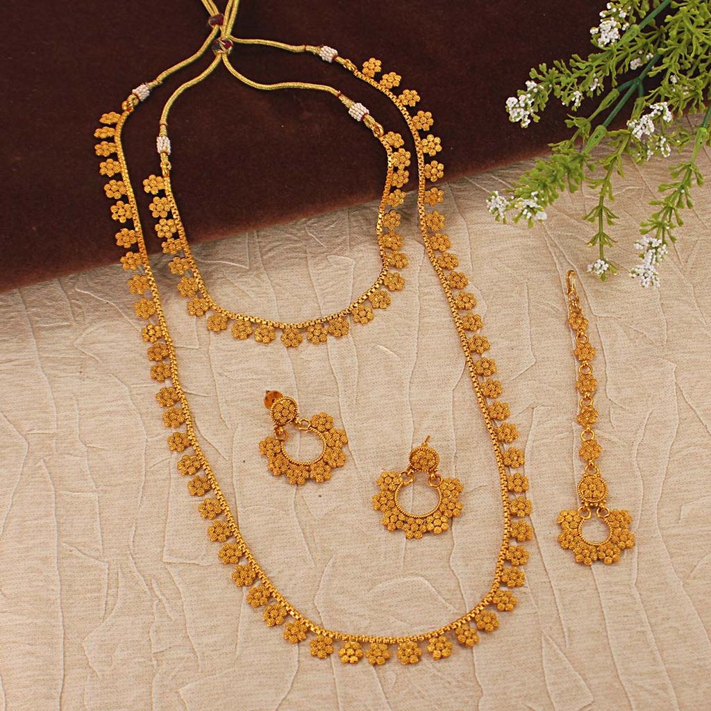 Antique Short Necklace with Long Haram Combo Set - AMN210
