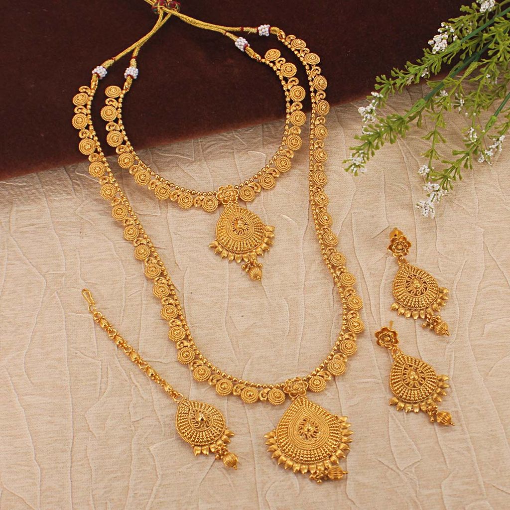 Antique Short Necklace with Long Haram Combo Set - AMN214
