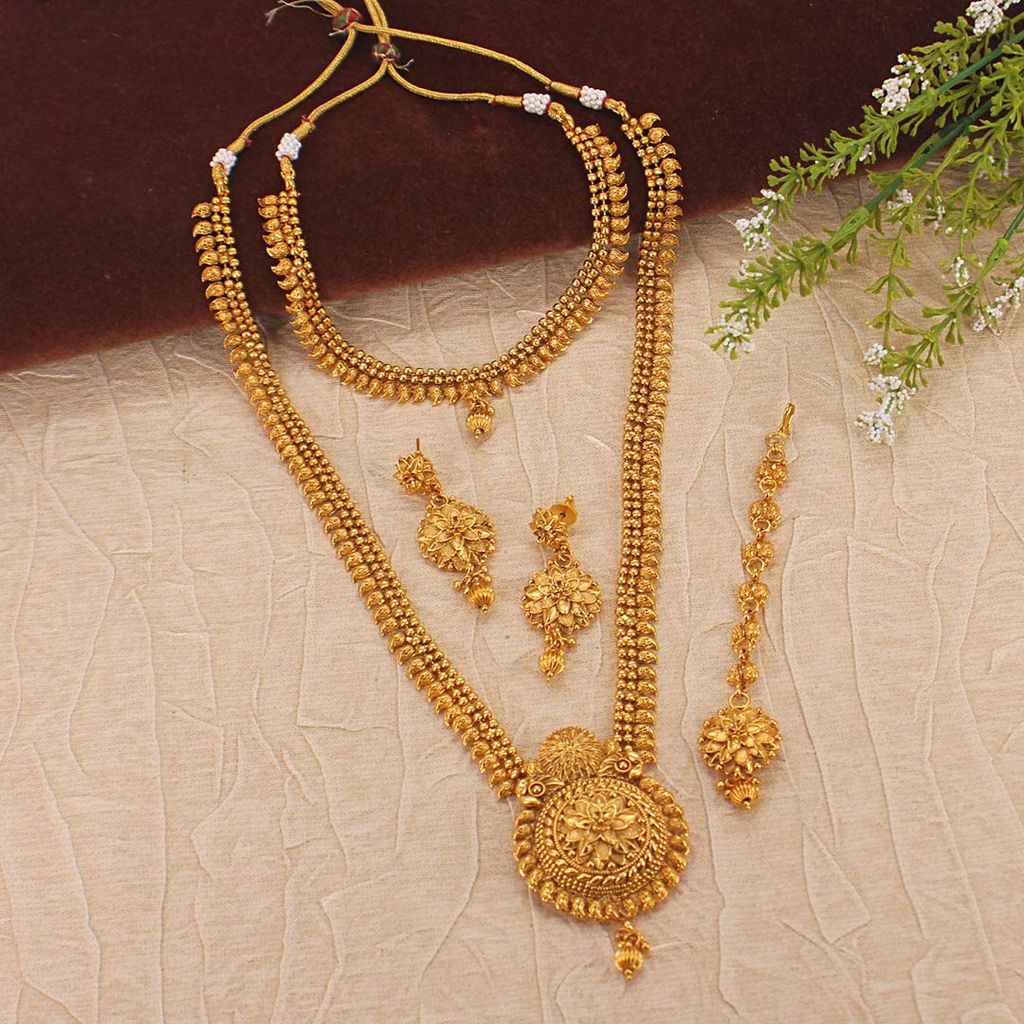 Antique Short Necklace with Long Haram Combo Set - AMN213