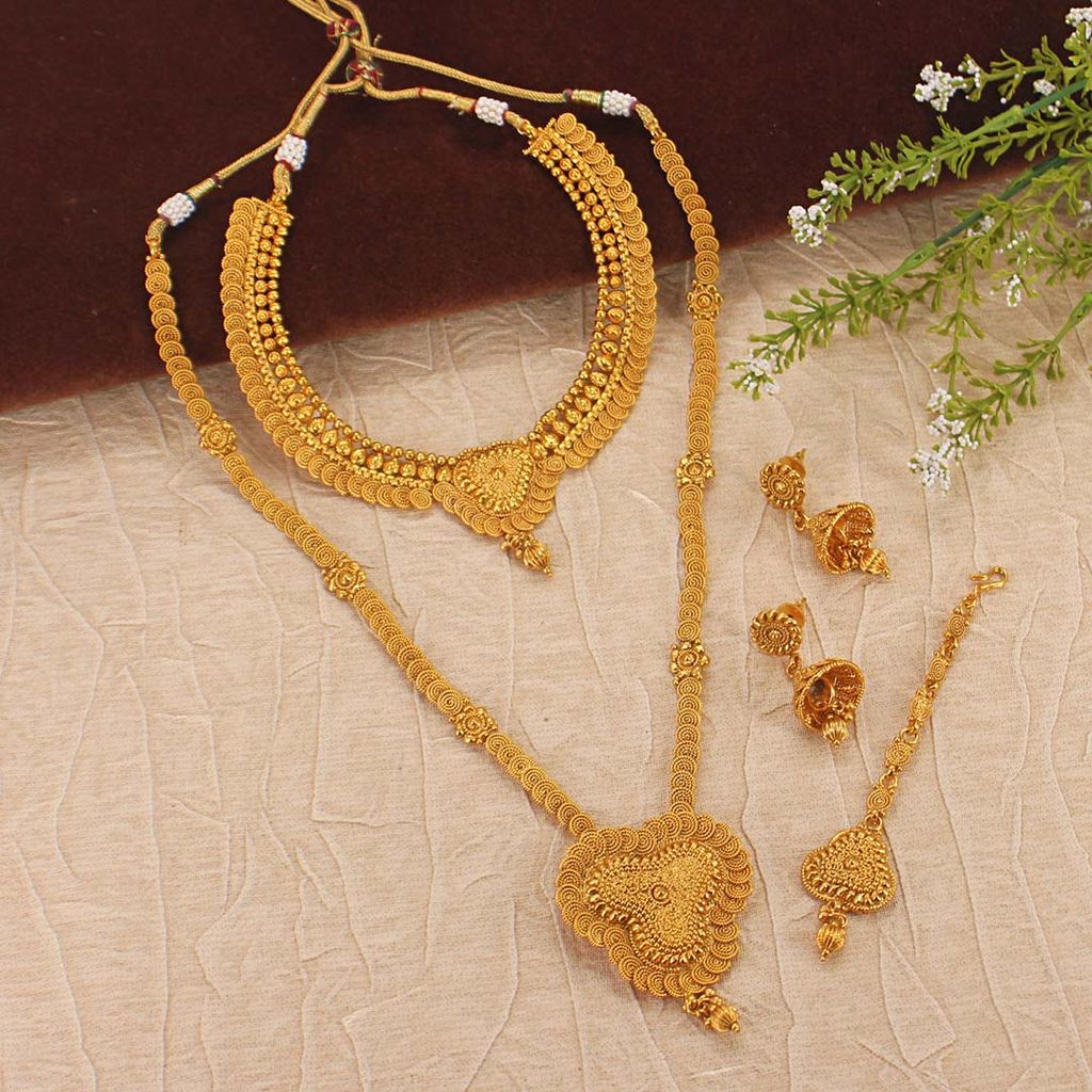 Antique Short Necklace with Long Haram Combo Set - AMN216