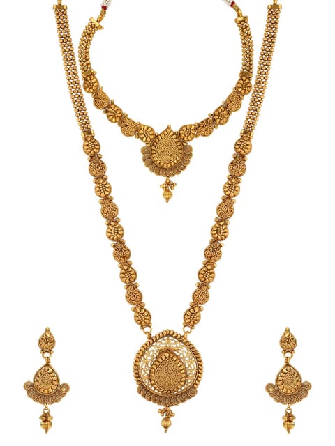 Antique Short Necklace with Long Haram Combo Set - AMN217