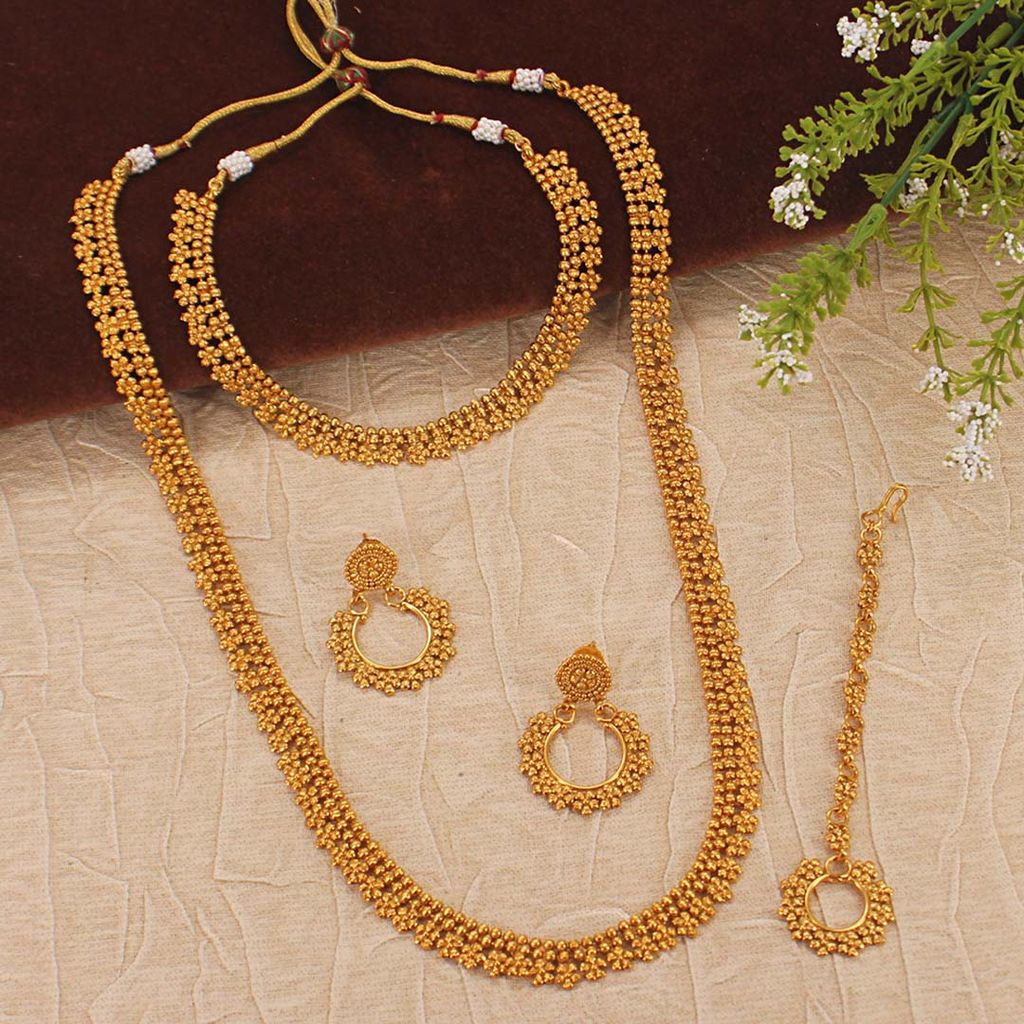 Antique Short Necklace with Long Haram Combo Set - AMN219