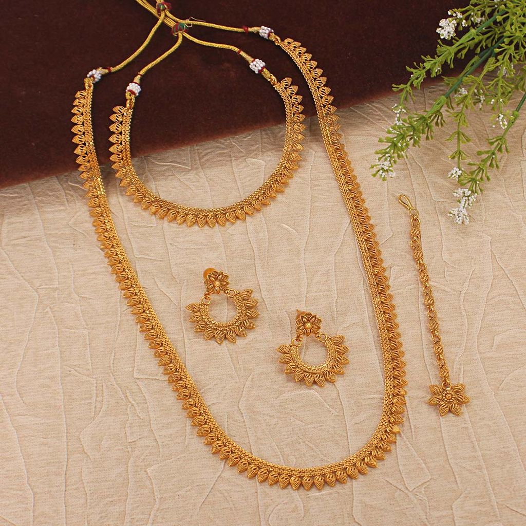 Antique Short Necklace with Long Haram Combo Set - AMN222