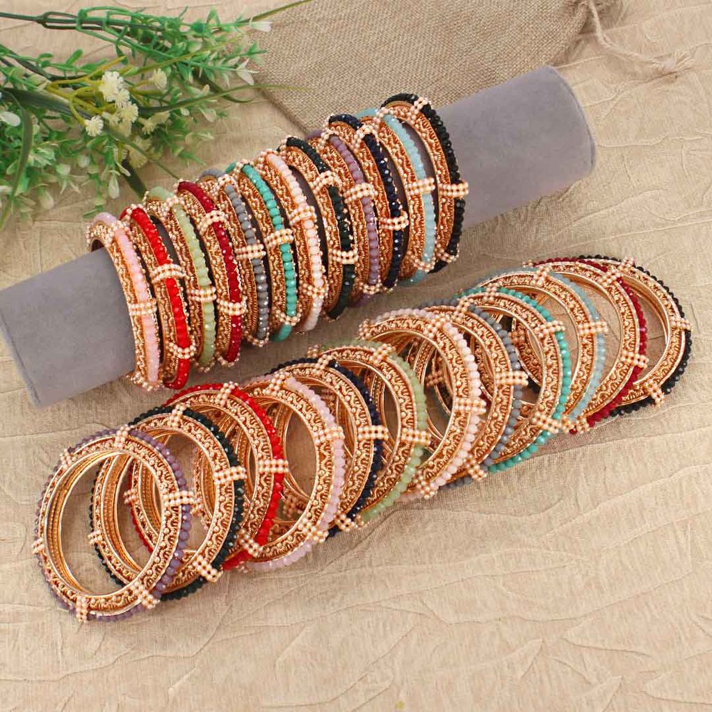 Crystal Bangles in Assorted color Rose Gold finish - NKP54