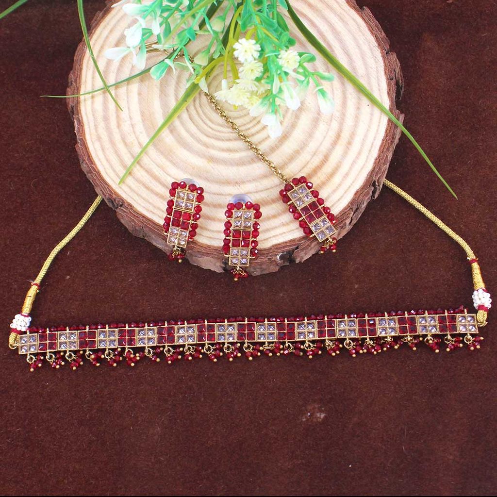 Reverse AD Choker Necklace Set in Mehendi finish - SPA981M