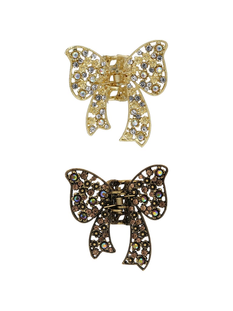 Fancy Butterfly Clip in Assorted color and Gold finish - CNB30535