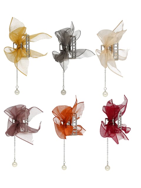 Fancy Butterfly Clip in Assorted color and Rhodium finish - CNB30731