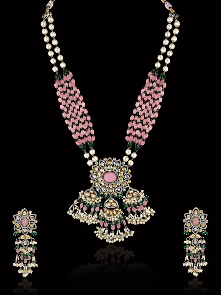 AD / CZ with Kundan Long Necklace Set in Two Tone finish - CNB30751