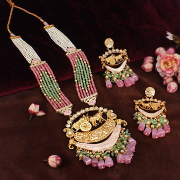 Kundan Long Necklace Set in Gold finish - CNB30750