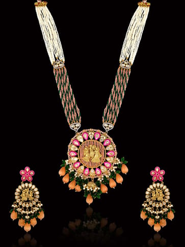 AD / CZ with Kundan Long Necklace Set in Two Tone finish - CNB30760
