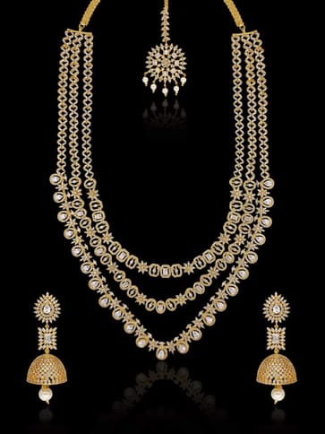 AD / CZ Long Necklace Set in Gold finish - CNB30761