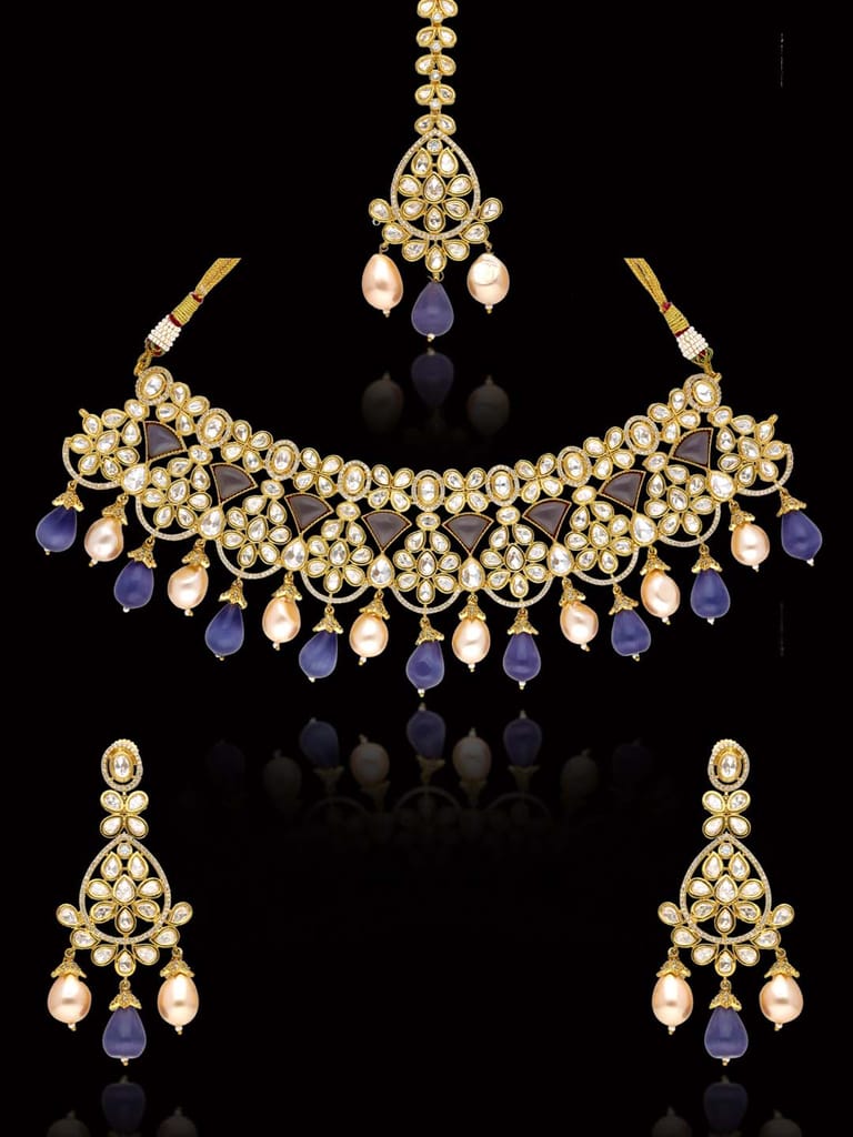 AD / CZ with Kundan Necklace Set in Gold finish - CNB30767