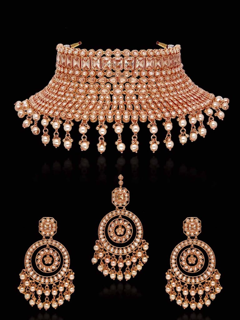 Reverse AD Necklace Set in Rose Gold finish - AOA7409