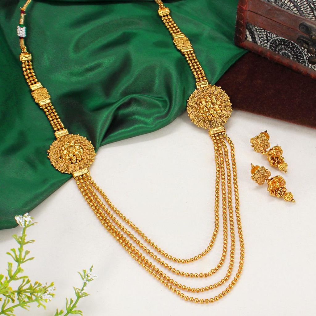 Antique Long Necklace Set in Gold finish - AMN238