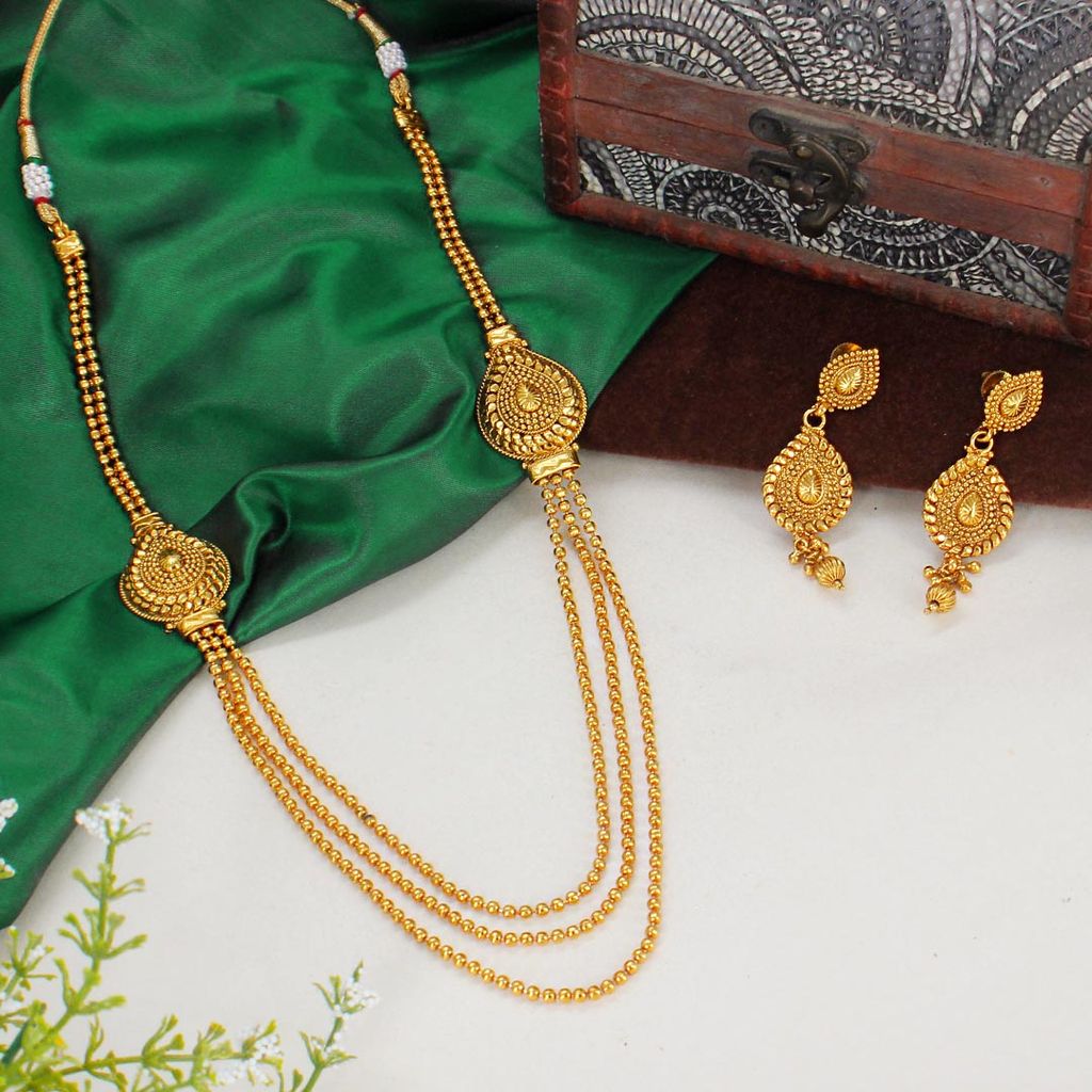 Antique Long Necklace Set in Gold finish - AMN240