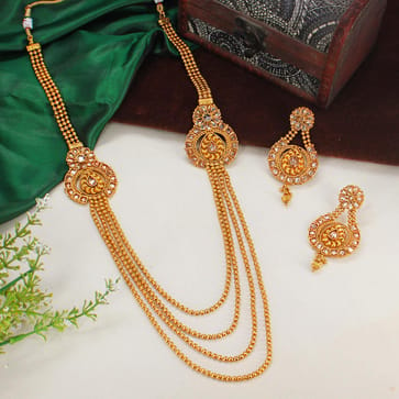 Antique Long Necklace Set in Gold finish - AMN249