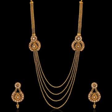 Antique Long Necklace Set in Gold finish - AMN249