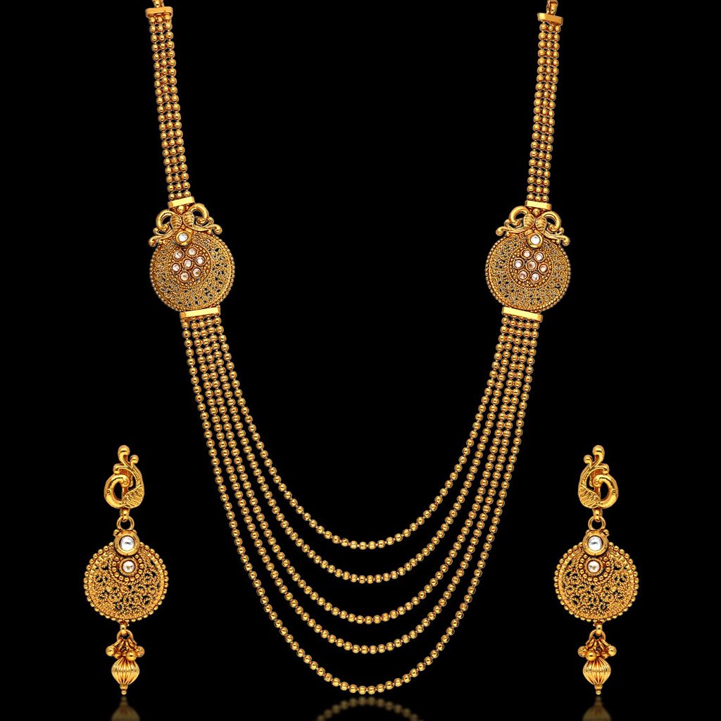 Kundan with Reverse AD Long Necklace Set in Gold finish - AMN253