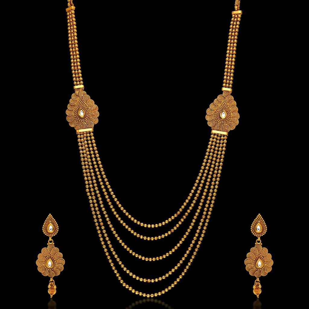 Kundan Long Necklace Set in Gold finish - AMN259