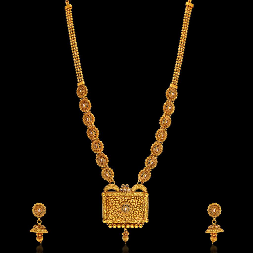 Antique Long Necklace Set in Gold finish - AMN257