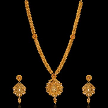 Antique Long Necklace Set in Gold finish - AMN261