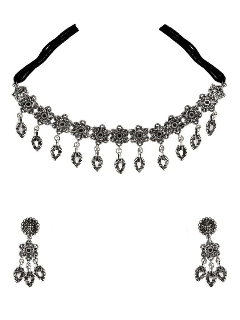 Choker Necklace Set in Oxidised Silver finish - CNB31400