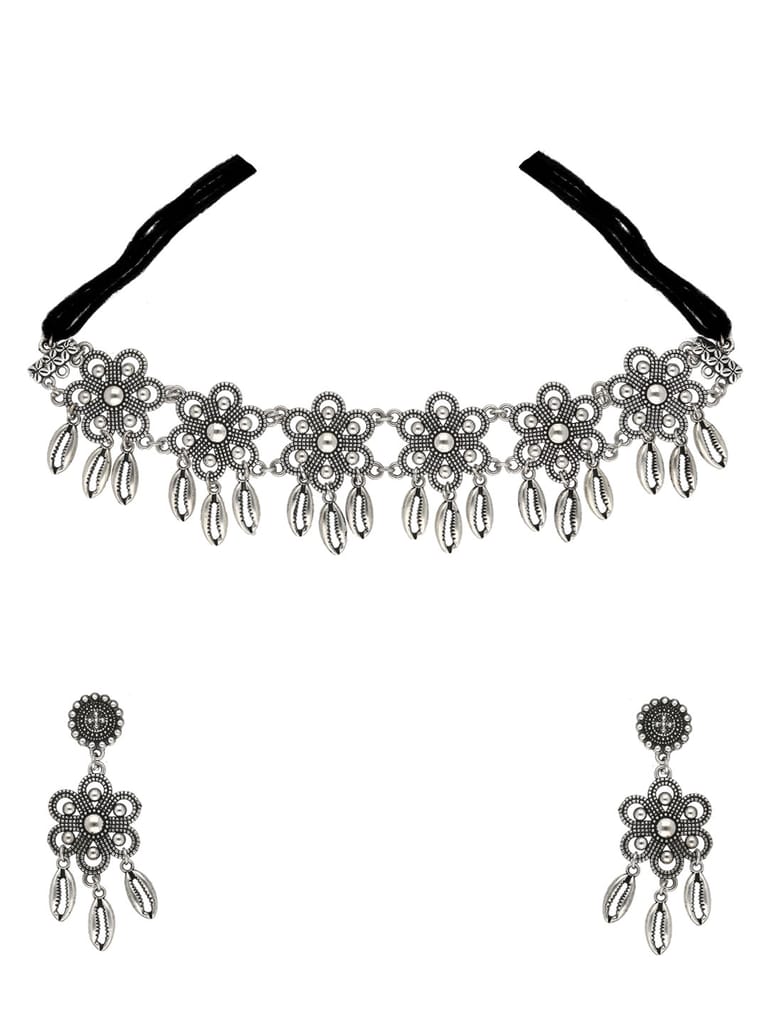 Choker Necklace Set in Oxidised Silver finish - CNB31401