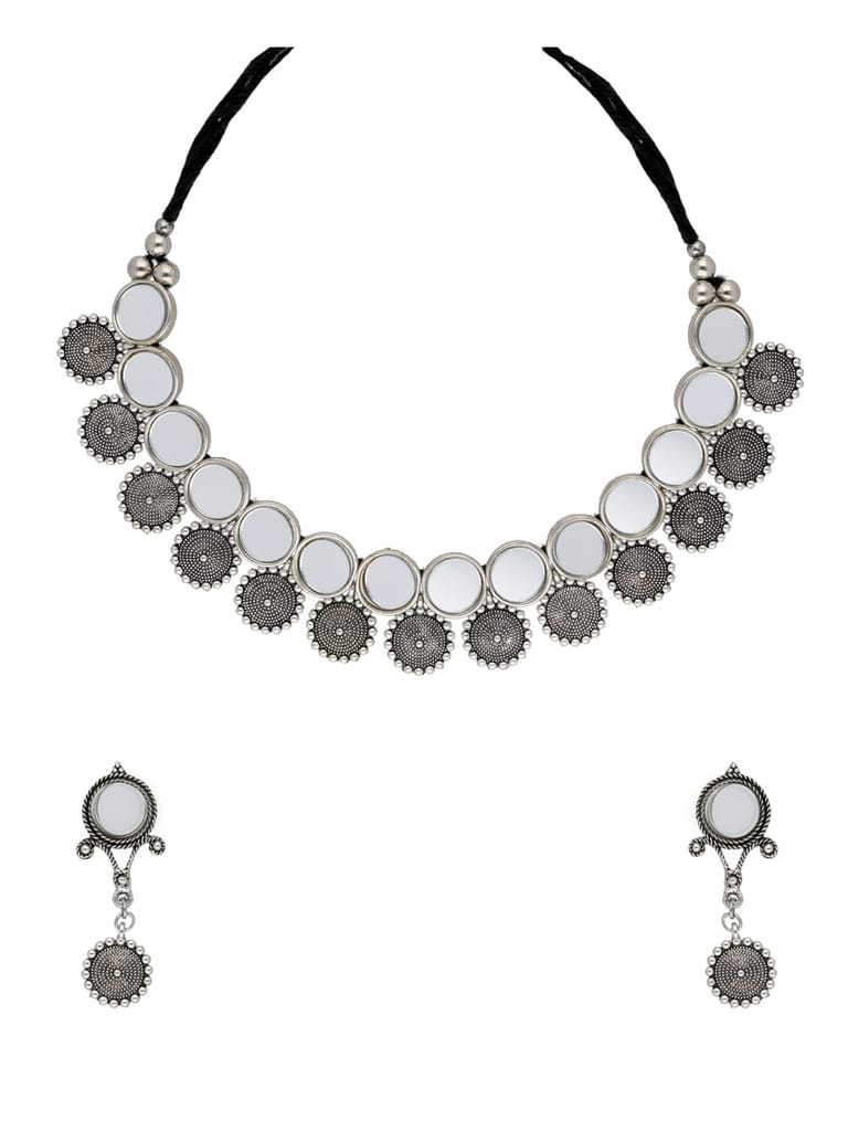 Mirror Necklace Set in Oxidised Silver finish - CNB31409