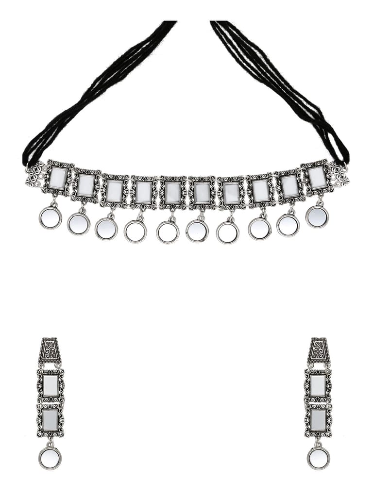 Mirror Choker Necklace Set in Oxidised Silver finish - CNB31412
