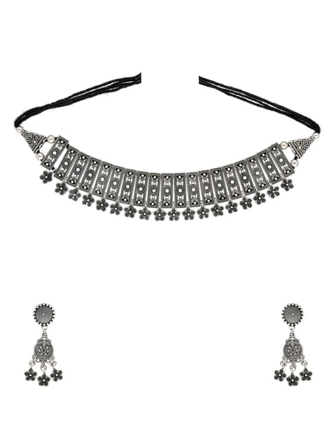 Choker Necklace Set in Oxidised Silver finish - CNB31414