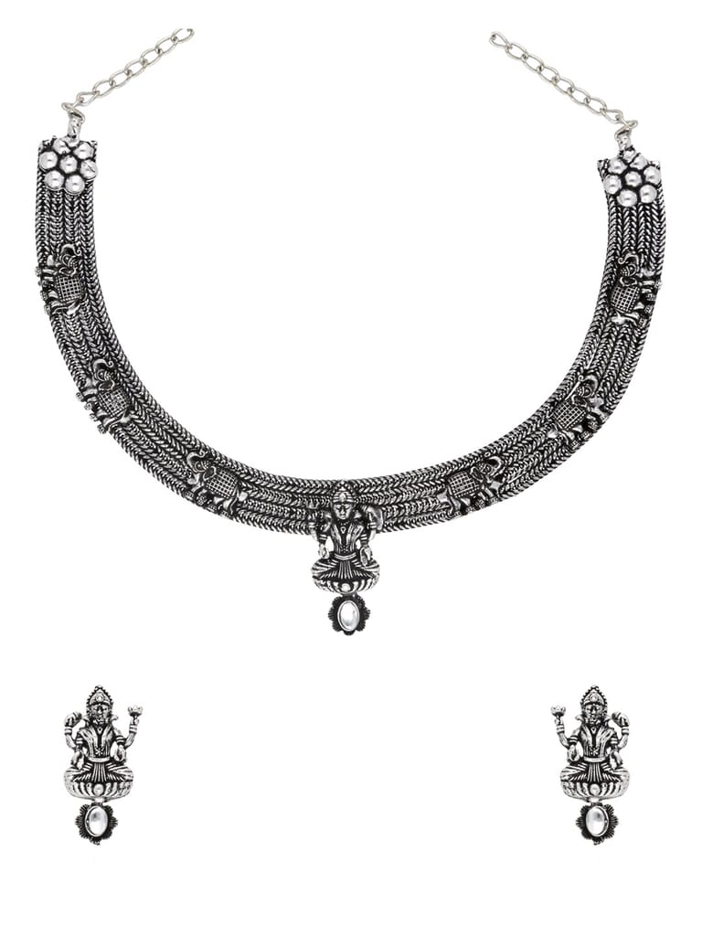 Temple Necklace Set in Oxidised Silver finish - CNB31438