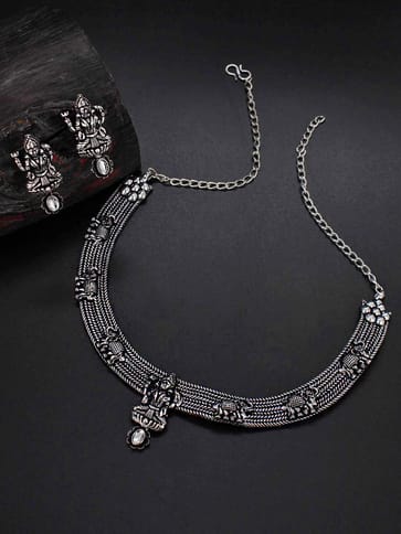 Temple Necklace Set in Oxidised Silver finish - CNB31438