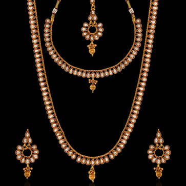 Reverse AD Long Necklace Set in Gold finish - AMN227