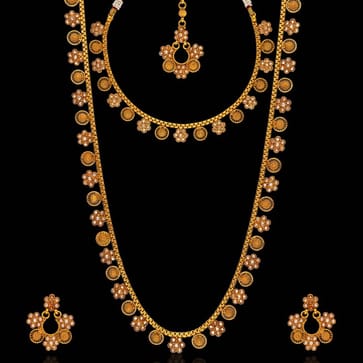Reverse AD Long Necklace Set in Gold finish - AMN231