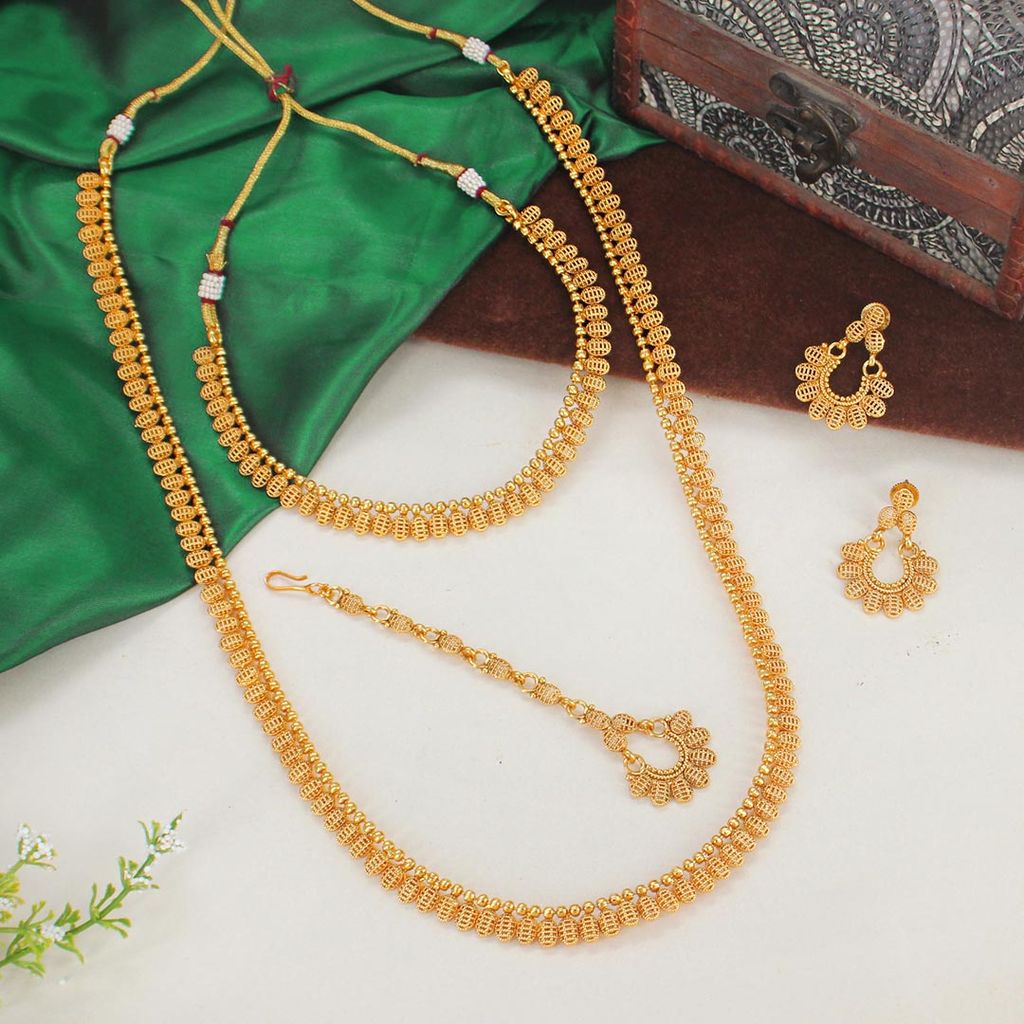 Antique Long Necklace Set in Gold finish - AMN246
