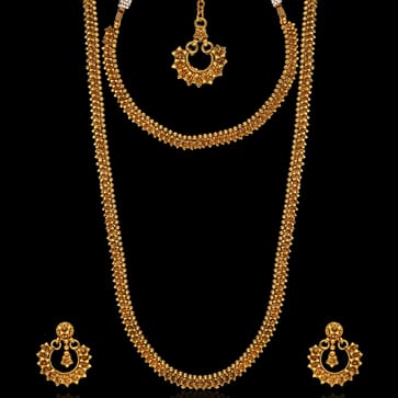 Antique Long Necklace Set in Gold finish - AMN245