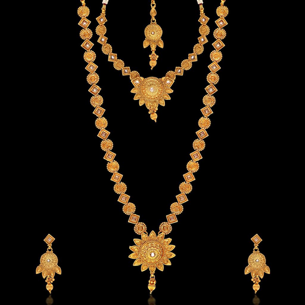 Antique Long Necklace Set in Gold finish - AMN267