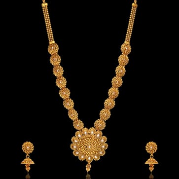 Antique Long Necklace Set in Gold finish - AMN269