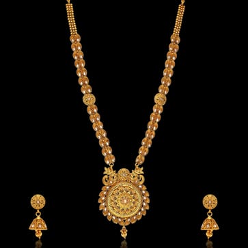 Antique Long Necklace Set in Gold finish - AMN270